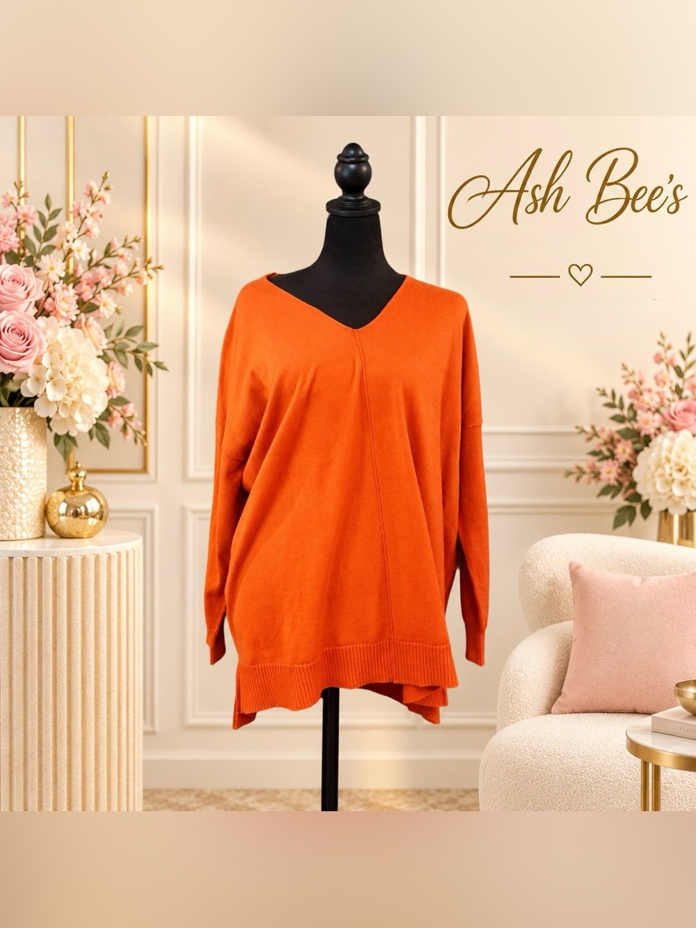 NWT - Cato Burnt Orange Oversized V-Neck Tunic Sweater Size XL